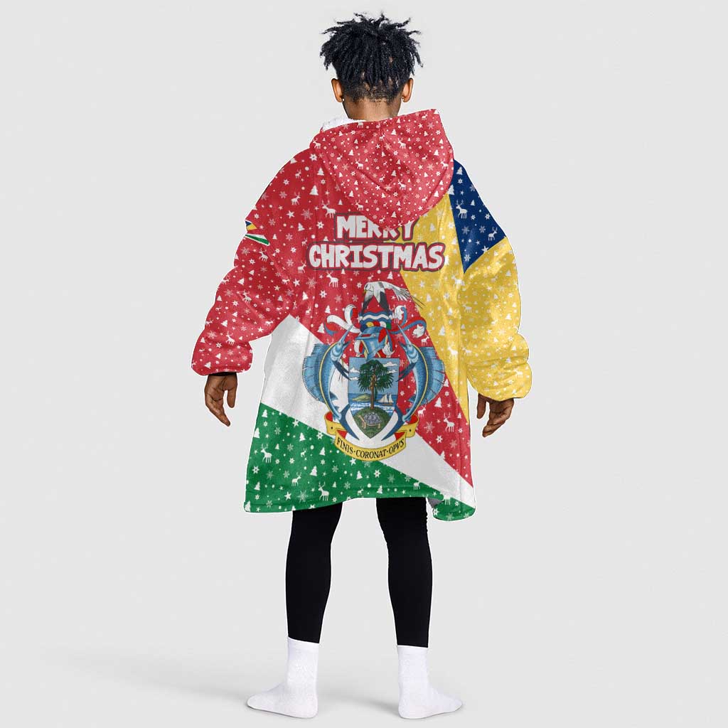 Seychelles Christmas Kid Wearable Blanket Hoodie Flag Colors Tropical Bird Motif and National Coat of Arms - African Pride