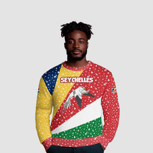 Seychelles Christmas Ugly Christmas Sweater Flag Colors Tropical Bird Motif and National Coat of Arms - African Pride