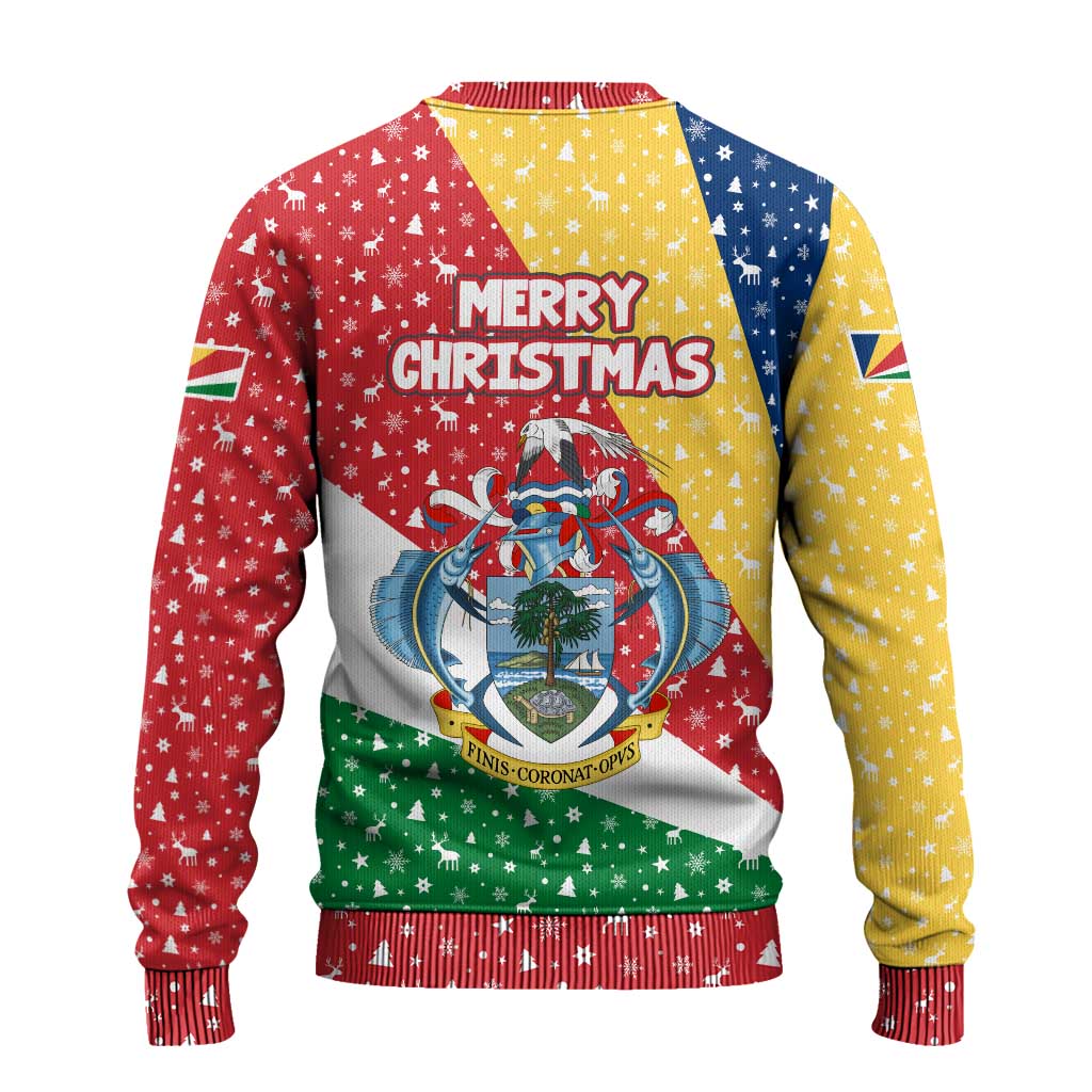 Seychelles Christmas Ugly Christmas Sweater Flag Colors Tropical Bird Motif and National Coat of Arms - African Pride