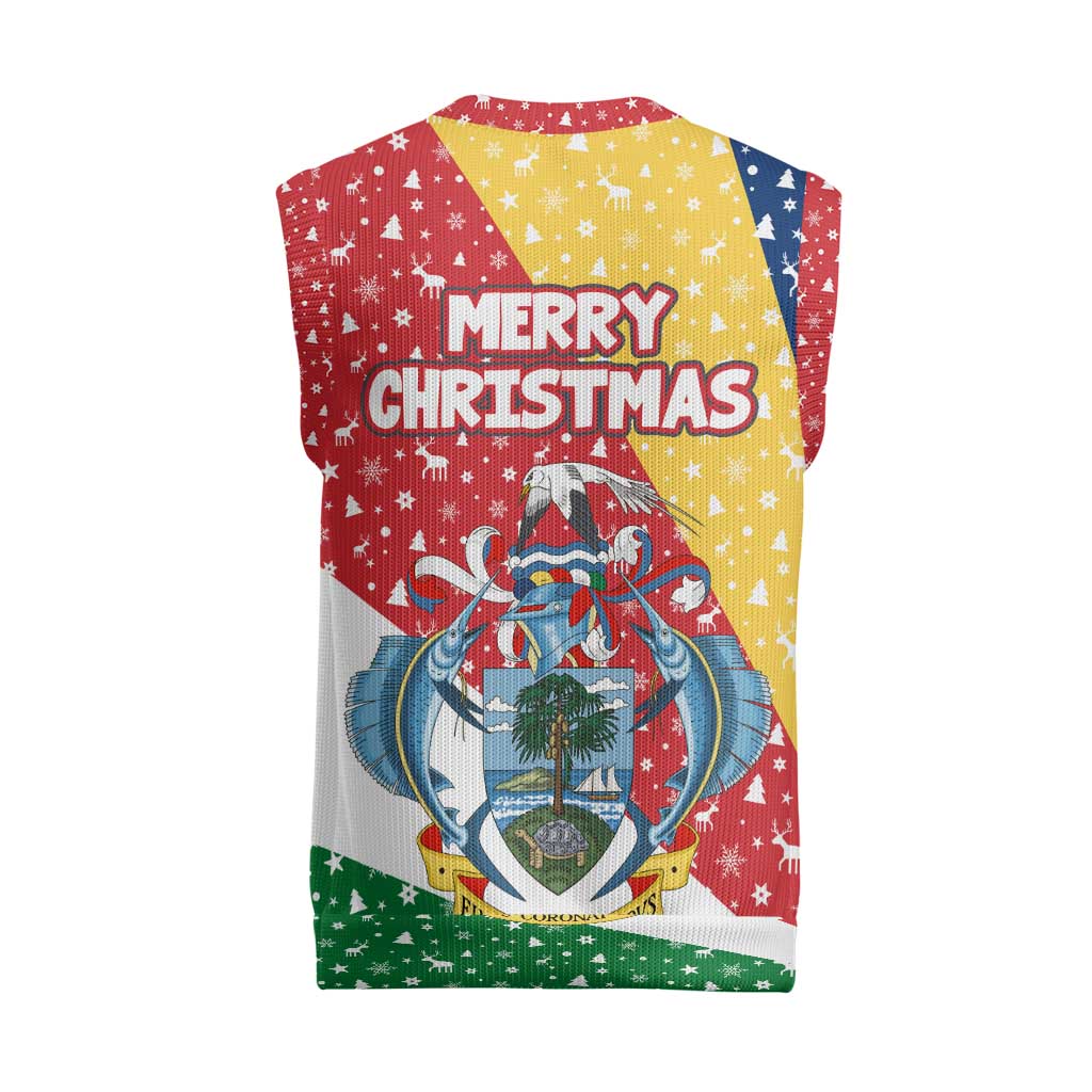 Seychelles Christmas Knitted V-Neck Vest Flag Colors Tropical Bird Motif and National Coat of Arms - African Pride