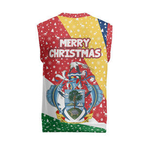 Seychelles Christmas Knitted V-Neck Vest Flag Colors Tropical Bird Motif and National Coat of Arms - African Pride