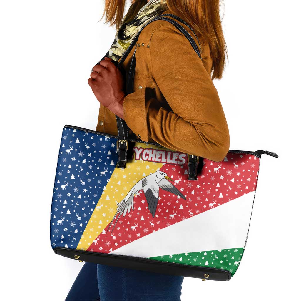 Seychelles Christmas Leather Tote Bag Flag Colors Tropical Bird Motif and National Coat of Arms - African Pride