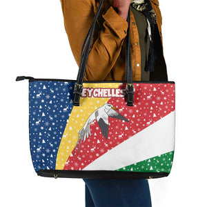Seychelles Christmas Leather Tote Bag Flag Colors Tropical Bird Motif and National Coat of Arms - African Pride