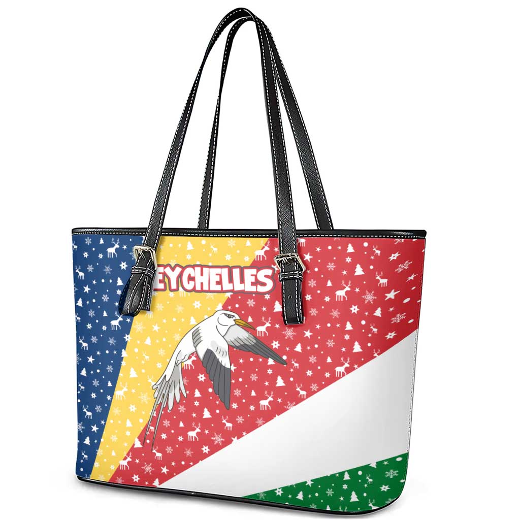 Seychelles Christmas Leather Tote Bag Flag Colors Tropical Bird Motif and National Coat of Arms - African Pride