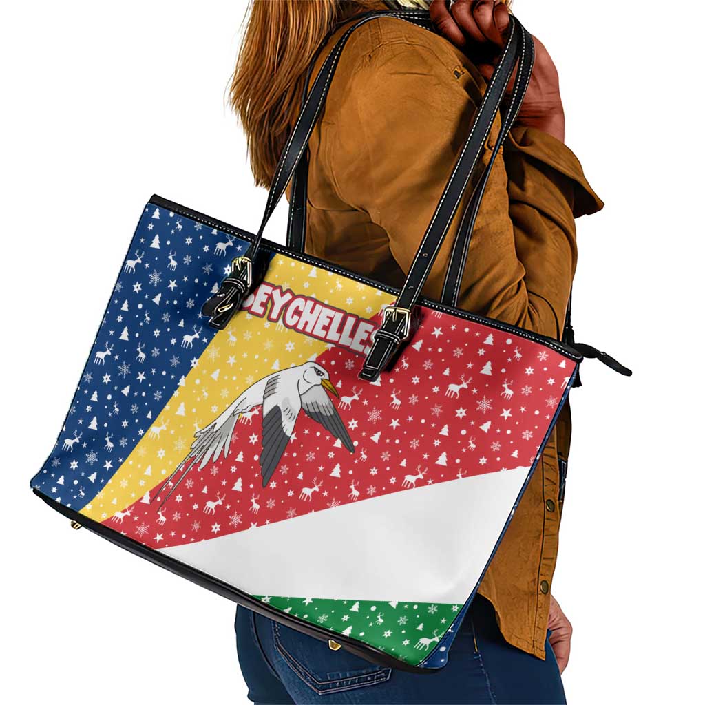Seychelles Christmas Leather Tote Bag Flag Colors Tropical Bird Motif and National Coat of Arms - African Pride