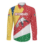 Seychelles Christmas Long Sleeve Button Shirt Flag Colors Tropical Bird Motif and National Coat of Arms - African Pride