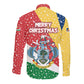 Seychelles Christmas Long Sleeve Button Shirt Flag Colors Tropical Bird Motif and National Coat of Arms - African Pride