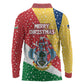 Seychelles Christmas Long Sleeve Polo Shirt Flag Colors Tropical Bird Motif and National Coat of Arms - African Pride