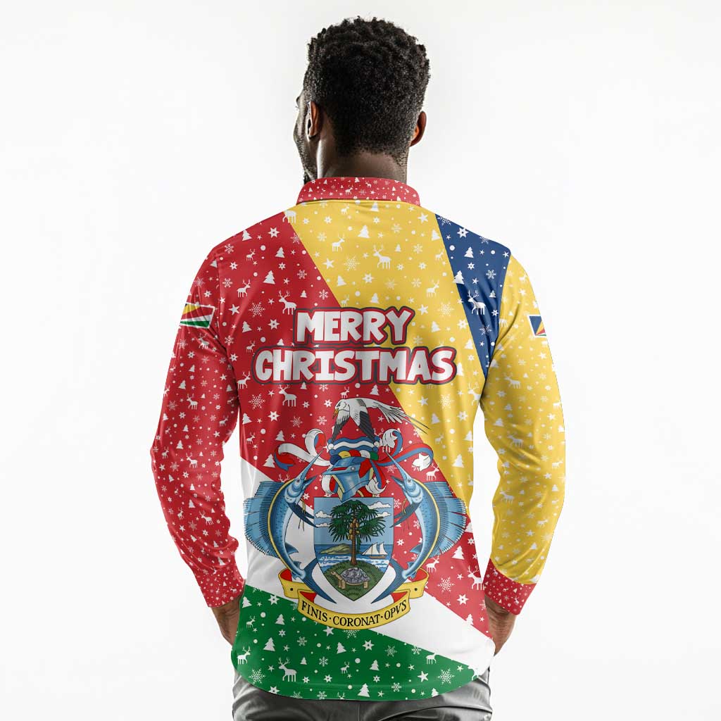 Seychelles Christmas Long Sleeve Polo Shirt Flag Colors Tropical Bird Motif and National Coat of Arms - African Pride
