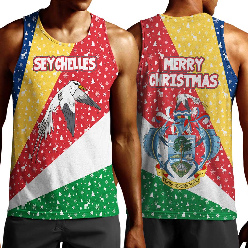 Seychelles Christmas Men Tank Top Flag Colors Tropical Bird Motif and National Coat of Arms - African Pride
