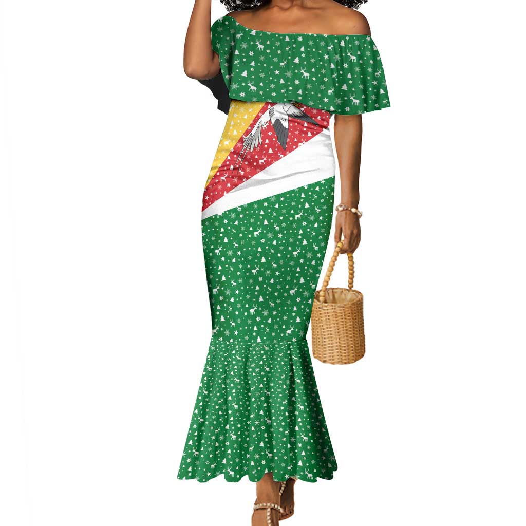 Seychelles Christmas Mermaid Dress Flag Colors Tropical Bird Motif and National Coat of Arms - African Pride