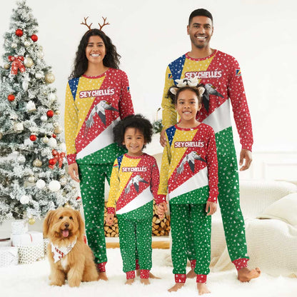 Seychelles Christmas Pajama Set Flag Colors Tropical Bird Motif and National Coat of Arms - African Pride