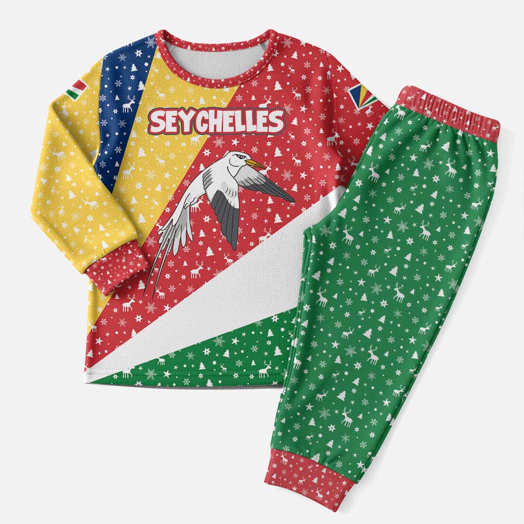 Seychelles Christmas Pajama Set Flag Colors Tropical Bird Motif and National Coat of Arms - African Pride