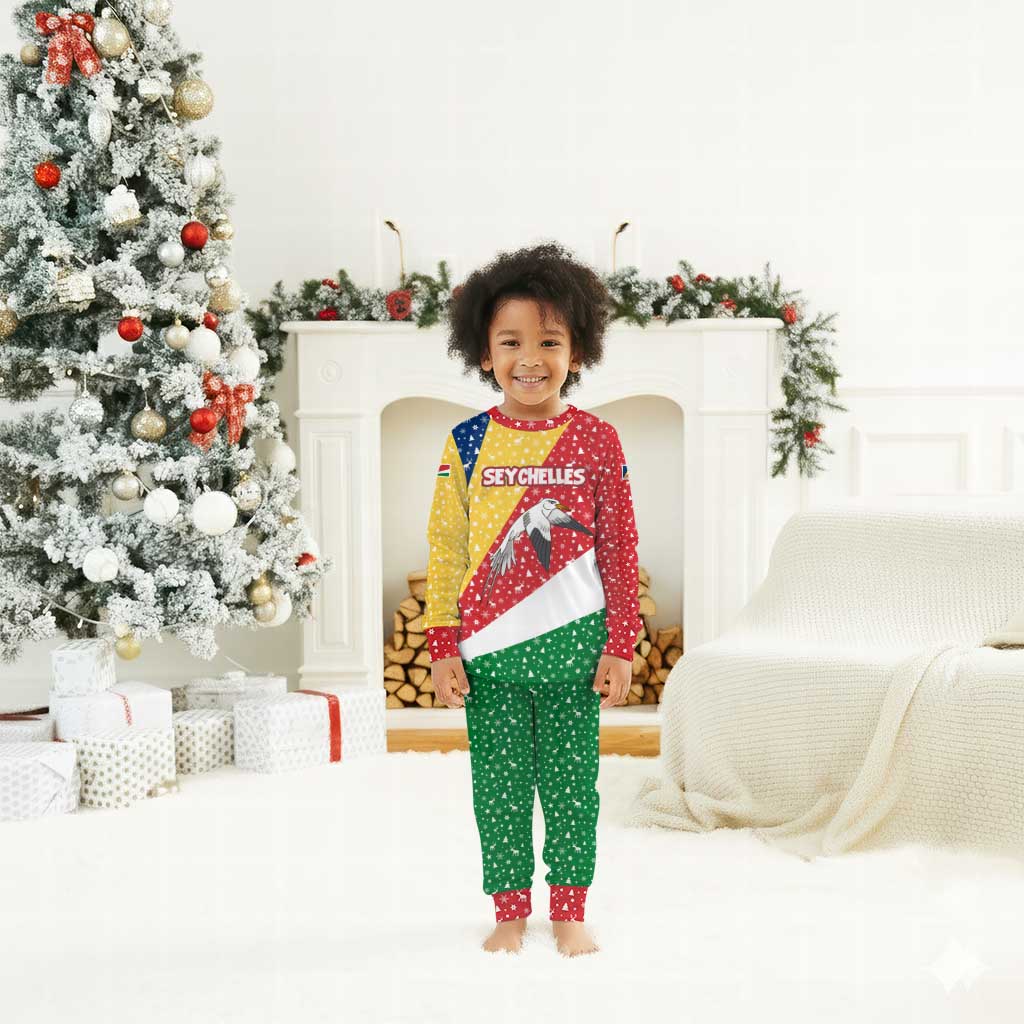 Seychelles Christmas Pajama Set Flag Colors Tropical Bird Motif and National Coat of Arms - African Pride