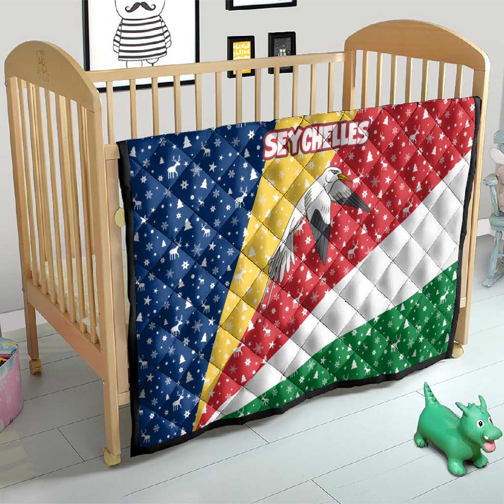 Seychelles Christmas Quilt Flag Colors Tropical Bird Motif and National Coat of Arms - African Pride