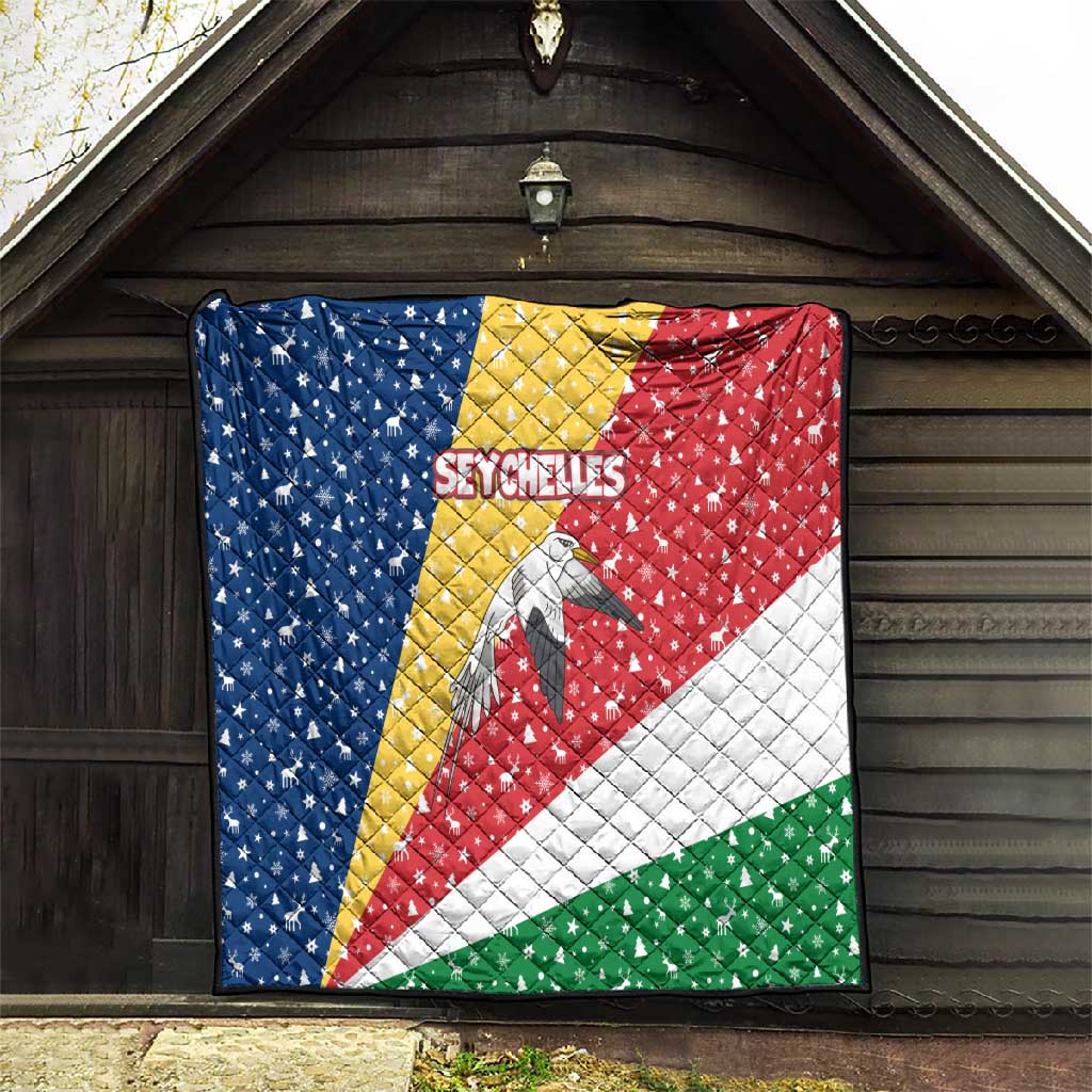 Seychelles Christmas Quilt Flag Colors Tropical Bird Motif and National Coat of Arms - African Pride