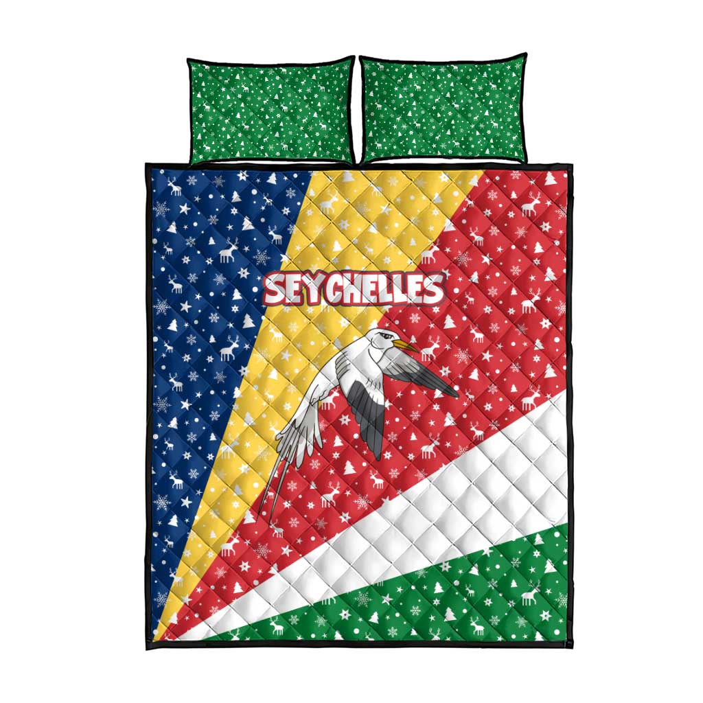Seychelles Christmas Quilt Bed Set Flag Colors Tropical Bird Motif and National Coat of Arms - African Pride