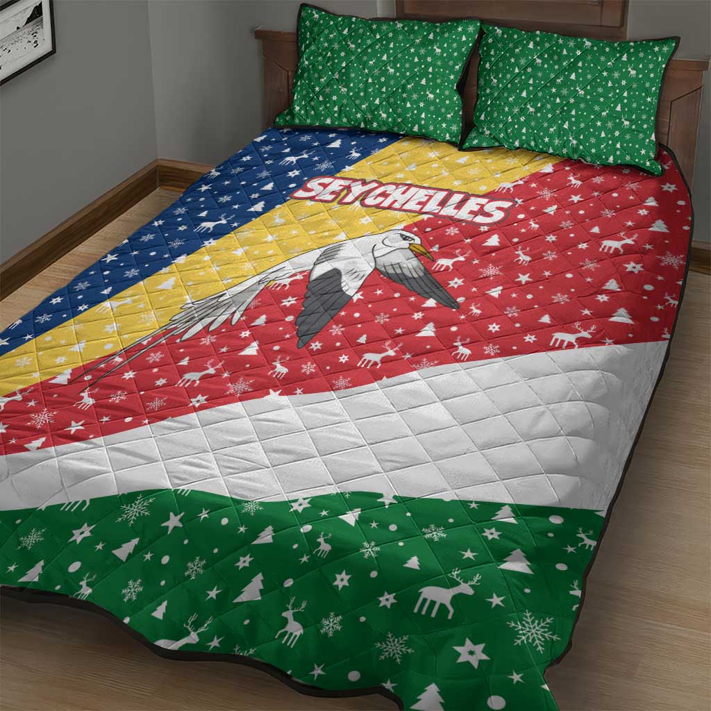 Seychelles Christmas Quilt Bed Set Flag Colors Tropical Bird Motif and National Coat of Arms - African Pride