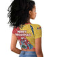 Seychelles Christmas Raglan Cropped T shirt Flag Colors Tropical Bird Motif and National Coat of Arms - African Pride