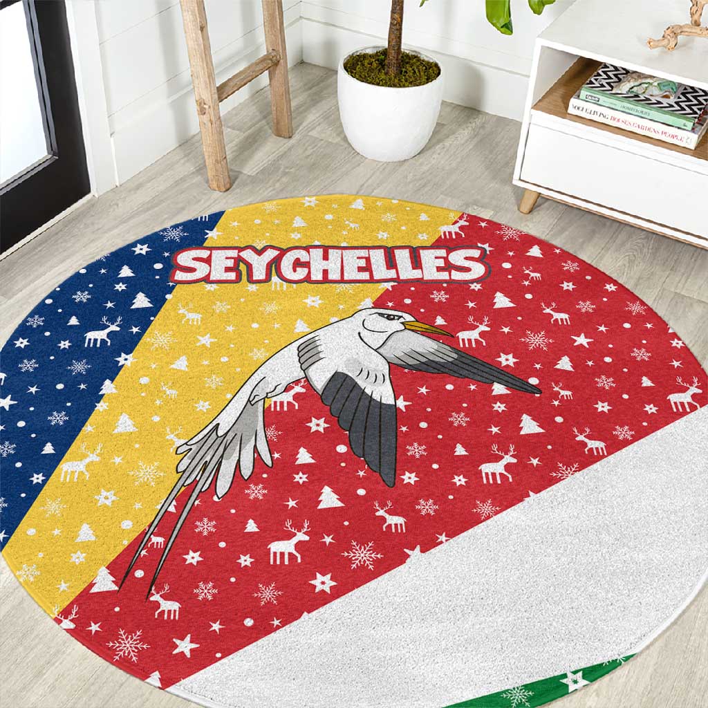 Seychelles Christmas Round Carpet Flag Colors Tropical Bird Motif and National Coat of Arms - African Pride