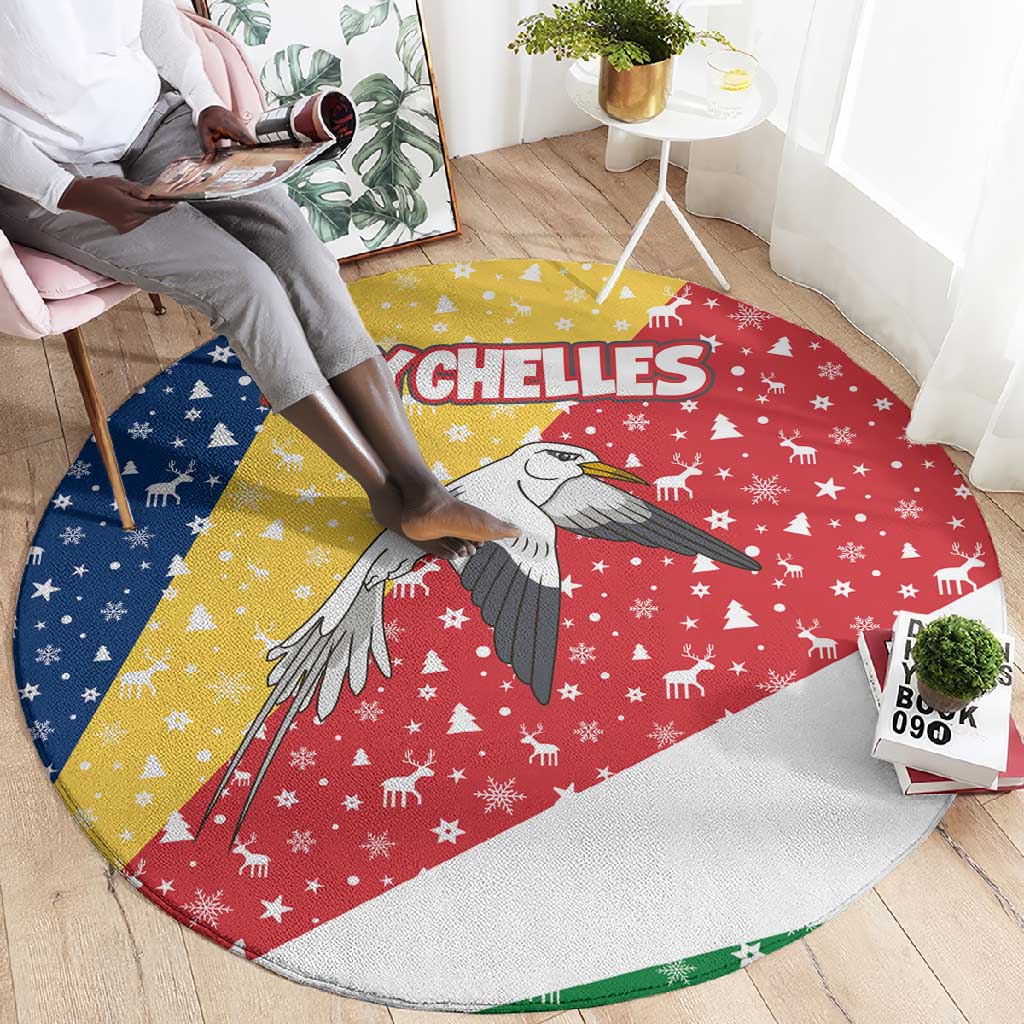 Seychelles Christmas Round Carpet Flag Colors Tropical Bird Motif and National Coat of Arms - African Pride