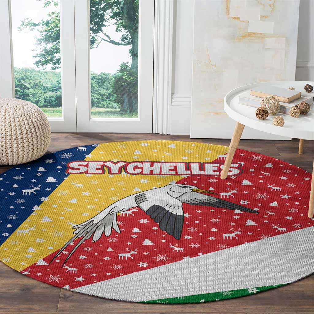 Seychelles Christmas Round Carpet Flag Colors Tropical Bird Motif and National Coat of Arms - African Pride