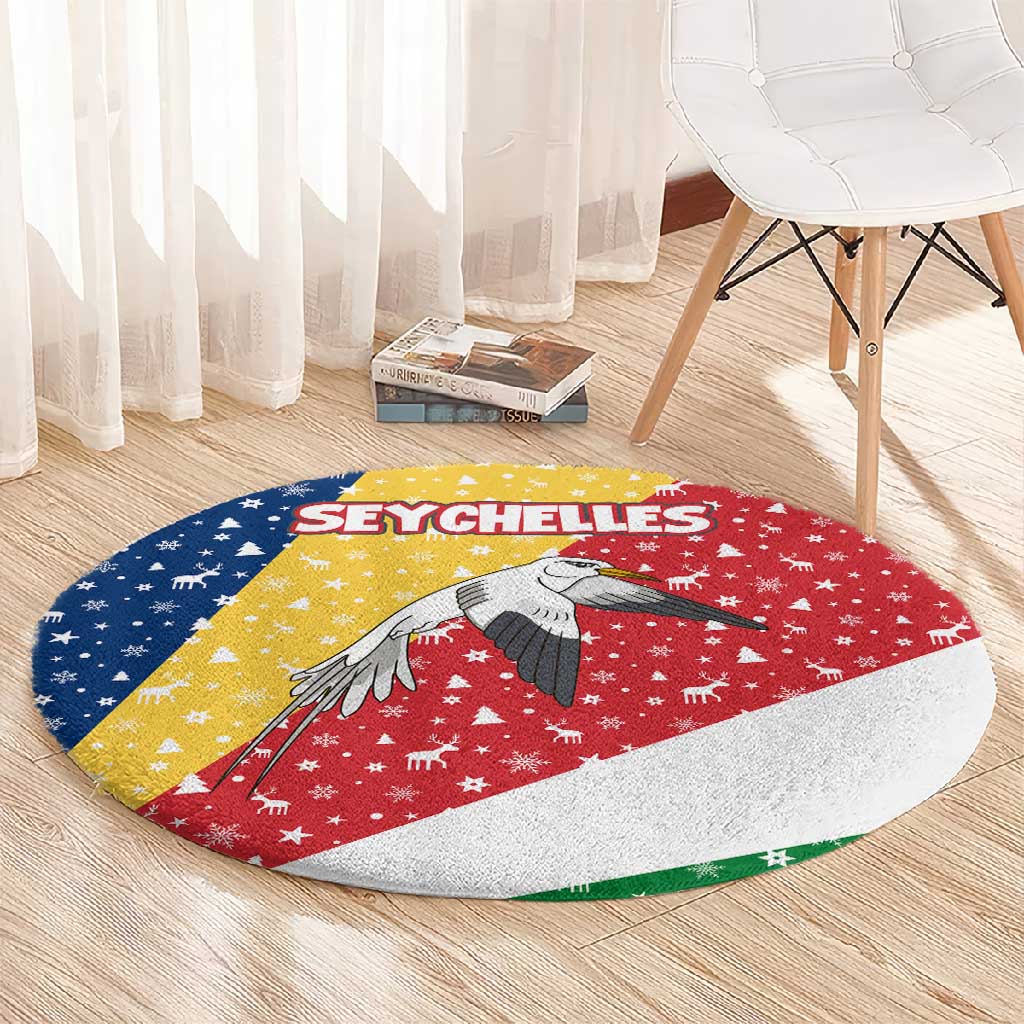 Seychelles Christmas Round Carpet Flag Colors Tropical Bird Motif and National Coat of Arms - African Pride