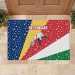 Seychelles Christmas Rubber Doormat Flag Colors Tropical Bird Motif and National Coat of Arms - African Pride