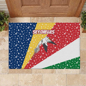 Seychelles Christmas Rubber Doormat Flag Colors Tropical Bird Motif and National Coat of Arms - African Pride