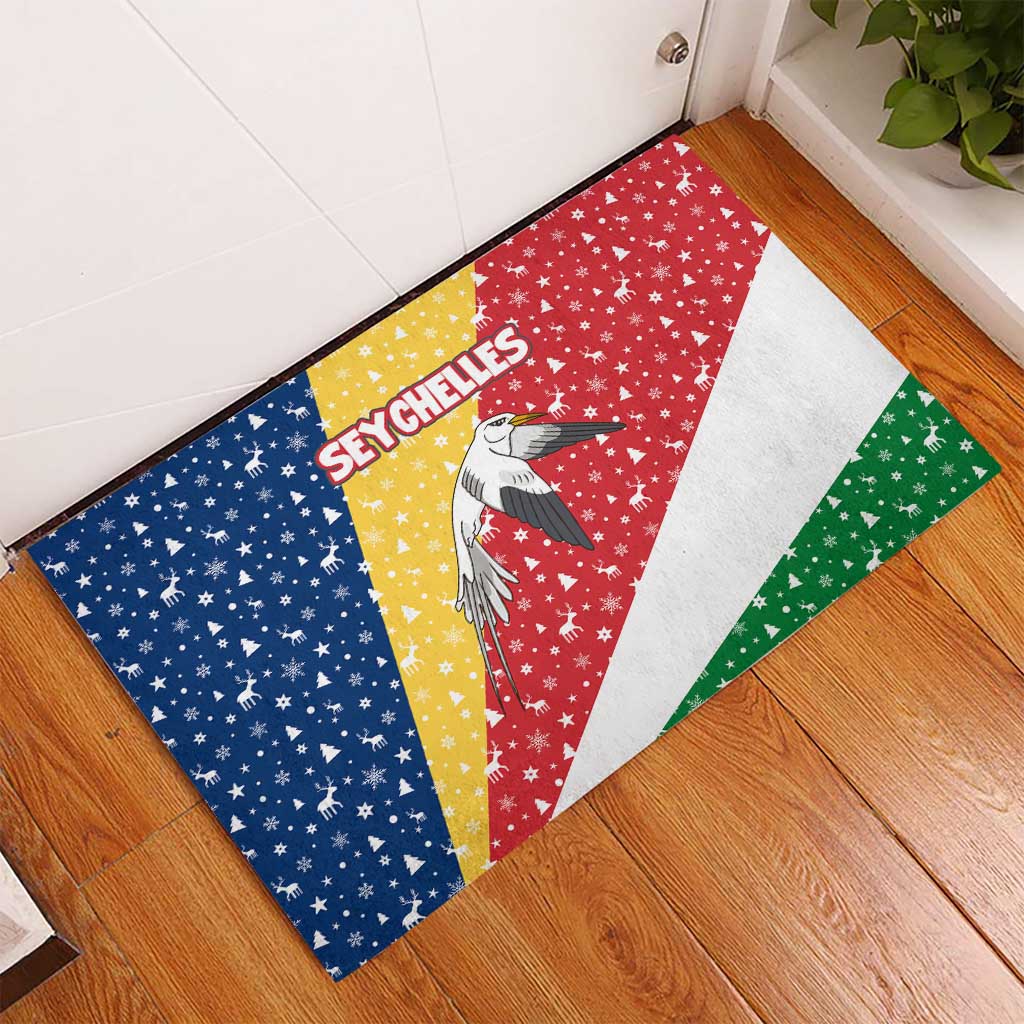 Seychelles Christmas Rubber Doormat Flag Colors Tropical Bird Motif and National Coat of Arms - African Pride