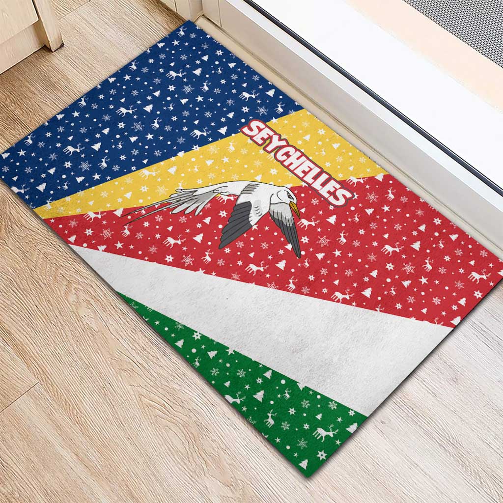 Seychelles Christmas Rubber Doormat Flag Colors Tropical Bird Motif and National Coat of Arms - African Pride
