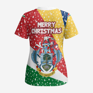 Seychelles Christmas Scrub Top Flag Colors Tropical Bird Motif and National Coat of Arms - African Pride