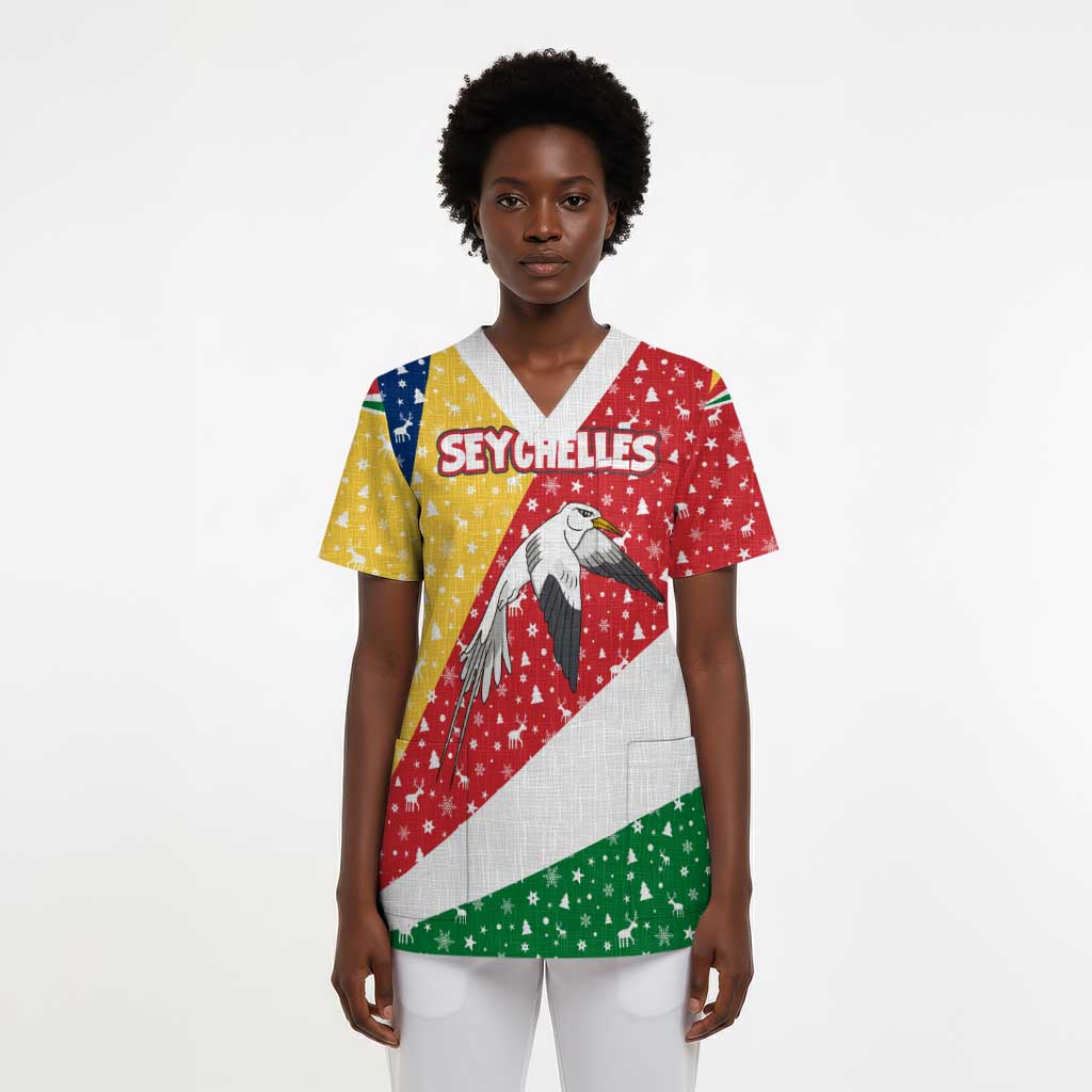 Seychelles Christmas Scrub Top Flag Colors Tropical Bird Motif and National Coat of Arms - African Pride