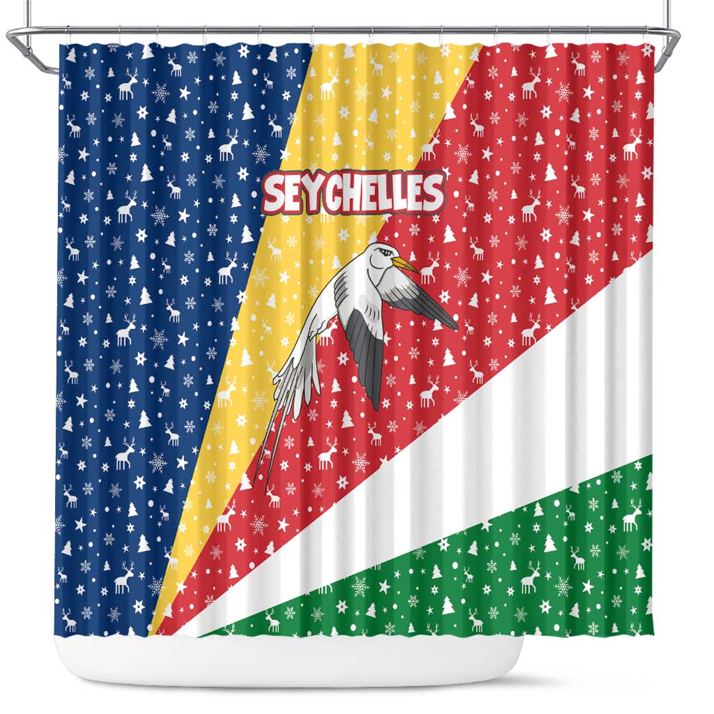 Seychelles Christmas Shower Curtain Flag Colors Tropical Bird Motif and National Coat of Arms - African Pride