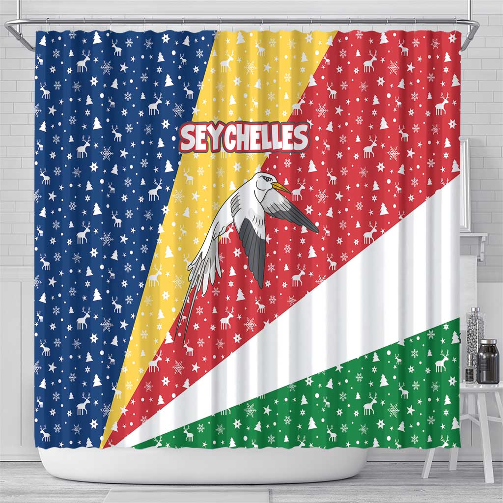 Seychelles Christmas Shower Curtain Flag Colors Tropical Bird Motif and National Coat of Arms - African Pride