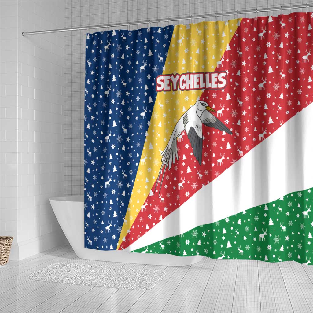 Seychelles Christmas Shower Curtain Flag Colors Tropical Bird Motif and National Coat of Arms - African Pride