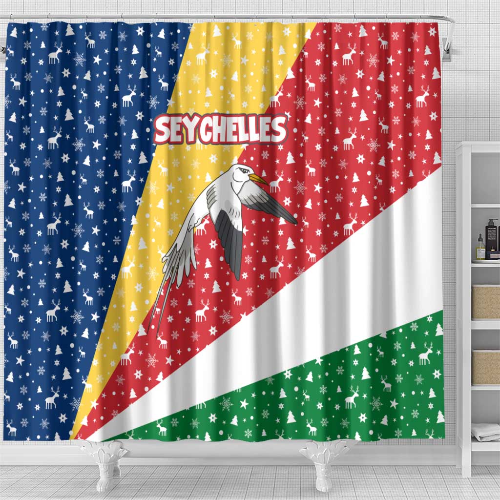 Seychelles Christmas Shower Curtain Flag Colors Tropical Bird Motif and National Coat of Arms - African Pride