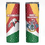 Seychelles Christmas Skinny Tumbler Flag Colors Tropical Bird Motif and National Coat of Arms - African Pride