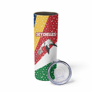 Seychelles Christmas Skinny Tumbler Flag Colors Tropical Bird Motif and National Coat of Arms - African Pride