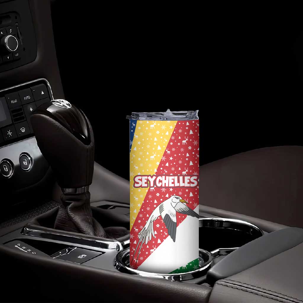 Seychelles Christmas Skinny Tumbler Flag Colors Tropical Bird Motif and National Coat of Arms - African Pride
