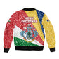 Seychelles Christmas Sleeve Zip Bomber Jacket Flag Colors Tropical Bird Motif and National Coat of Arms - African Pride