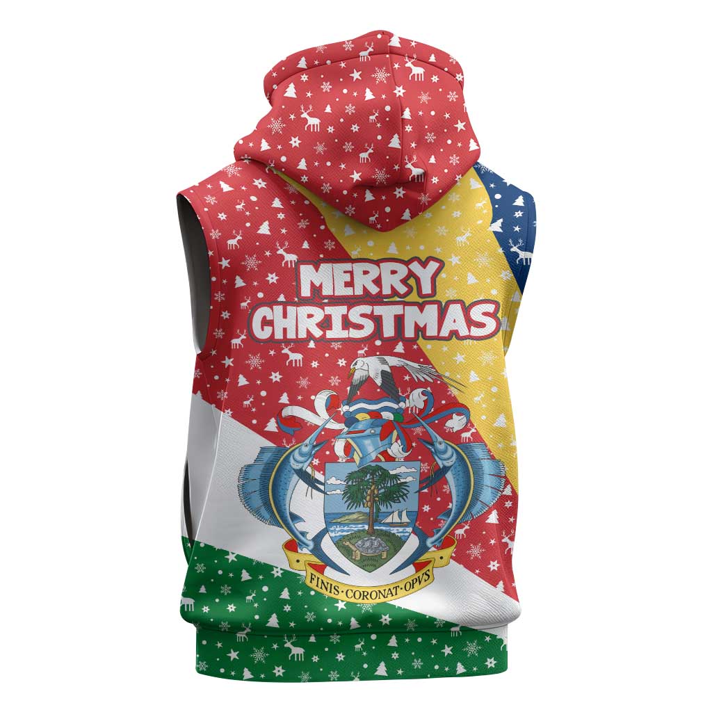 Seychelles Christmas Sleeveless Hoodie Flag Colors Tropical Bird Motif and National Coat of Arms - African Pride