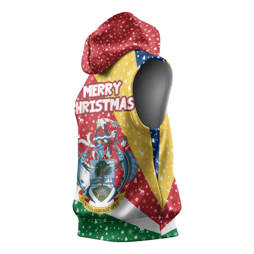 Seychelles Christmas Sleeveless Hoodie Flag Colors Tropical Bird Motif and National Coat of Arms - African Pride