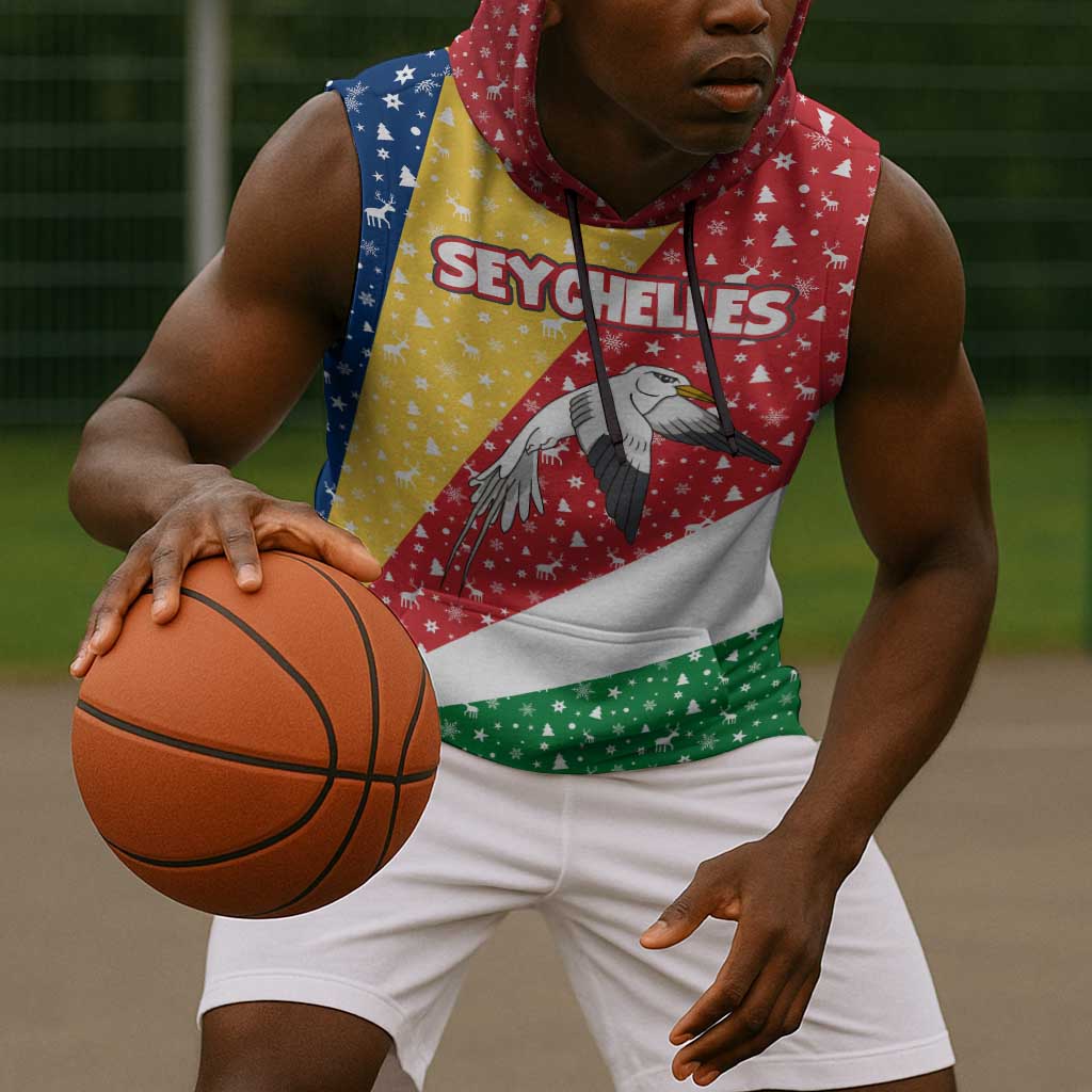 Seychelles Christmas Sleeveless Hoodie Flag Colors Tropical Bird Motif and National Coat of Arms - African Pride