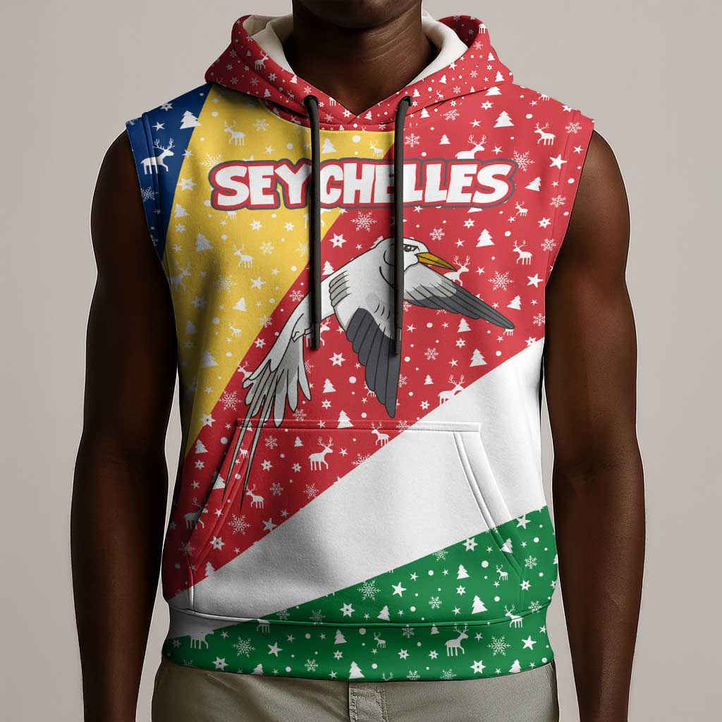 Seychelles Christmas Sleeveless Hoodie Flag Colors Tropical Bird Motif and National Coat of Arms - African Pride