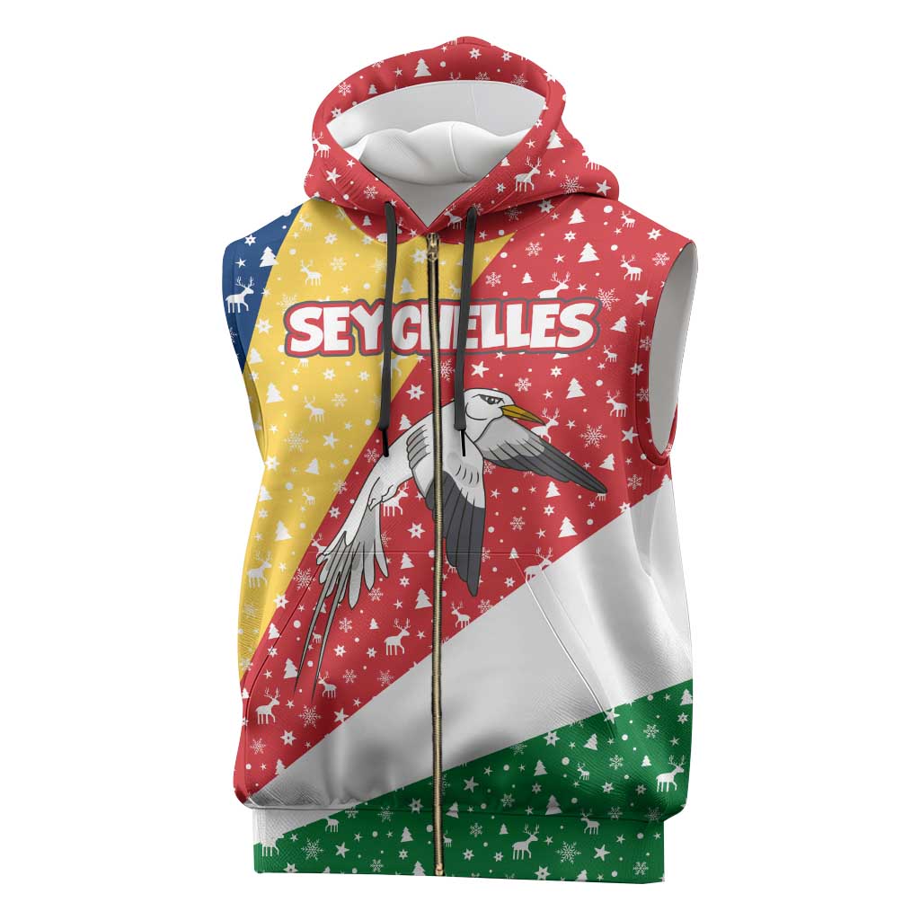 Seychelles Christmas Sleeveless Zip Hoodie Flag Colors Tropical Bird Motif and National Coat of Arms - African Pride