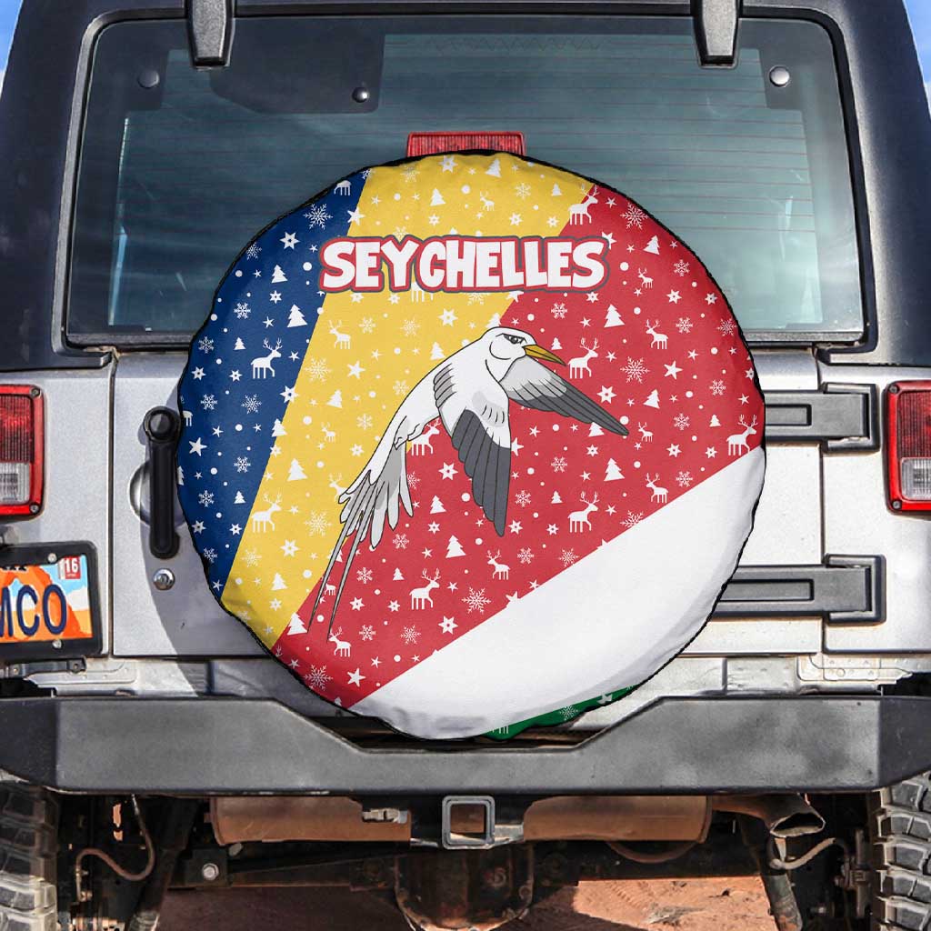Seychelles Christmas Spare Tire Cover Flag Colors Tropical Bird Motif and National Coat of Arms - African Pride