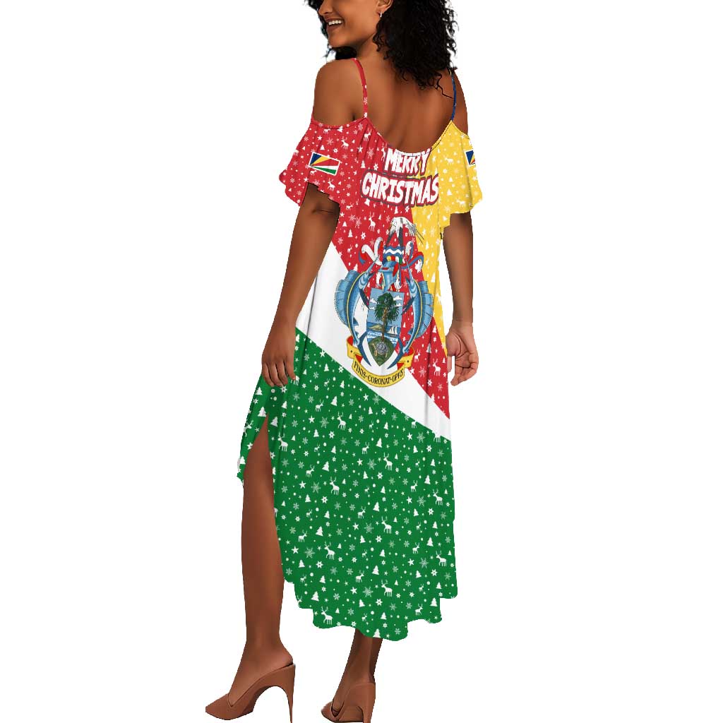 Seychelles Christmas Summer Maxi Dress Flag Colors Tropical Bird Motif and National Coat of Arms - African Pride