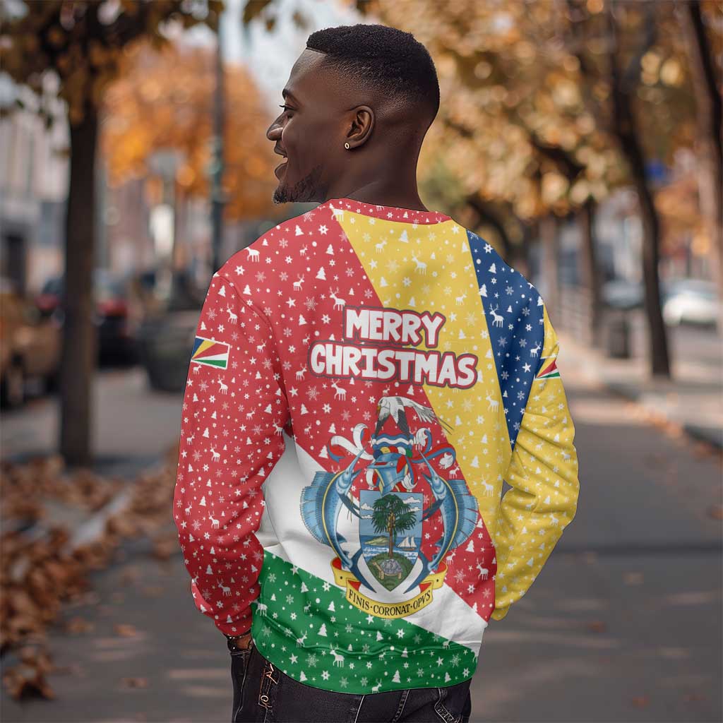 Seychelles Christmas Sweatshirt Flag Colors Tropical Bird Motif and National Coat of Arms - African Pride