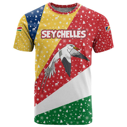 Seychelles Christmas T shirt Flag Colors Tropical Bird Motif and National Coat of Arms - African Pride